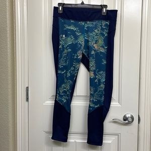 Under Armour Compression Heatgear Blue & Green Leggings (L)